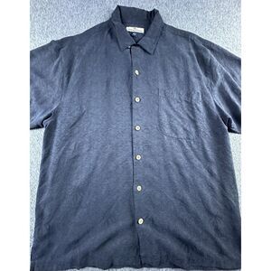Tommy‎ Bahama Shirt Mens Large Black Palm Trees Button Down Silk Hawaiian Beach